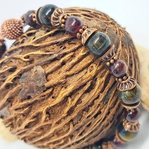 7" Blue Tigers Eye & Garnet Bracelet